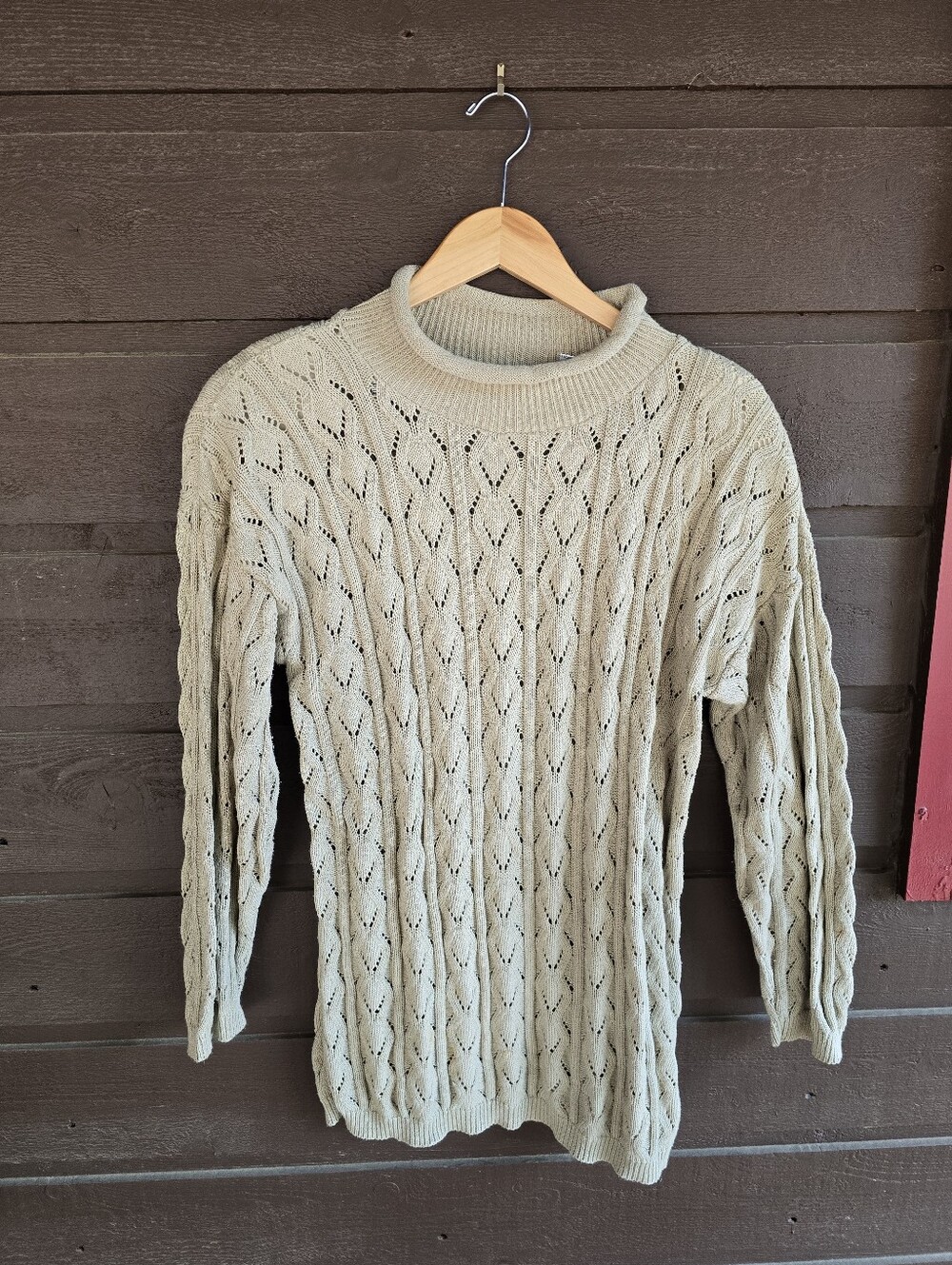 Vintage 90s Valerie Stevens 100% Cotton Cable Knit Pointelle Sweater Size Large
